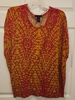 Elena Solano Bold Pink and Mustard Print Top